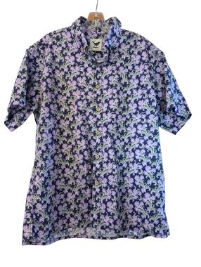 Yiume Short Sleeve Shirt Navy/lavendar/green Beach Vacation Size Medium